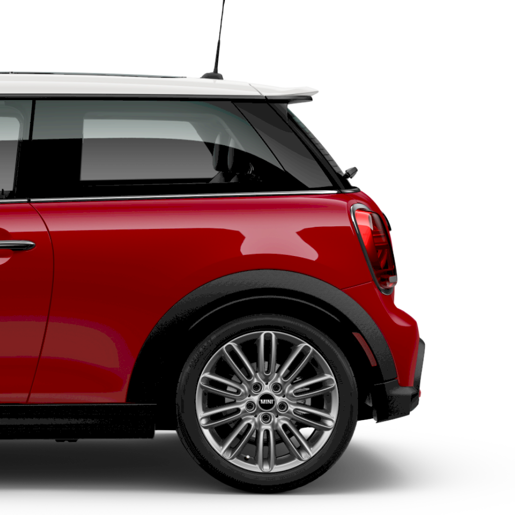 A side-view of a MINI Cooper S 2 Door from the rear door to the trunk.