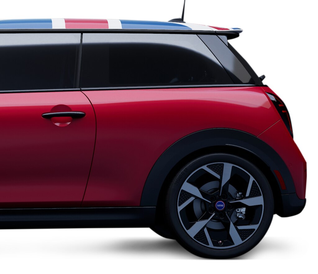 Side-view of the rear half of a MINI Cooper Heritage Edition.