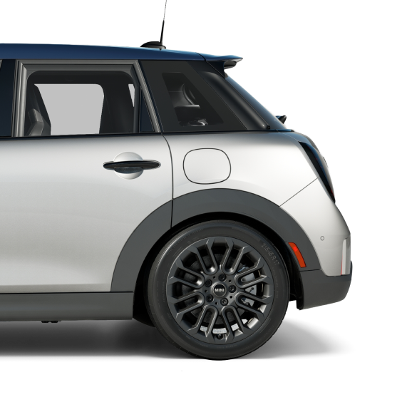 Side-view of the rear half of a MINI Cooper Rooftop Edition.