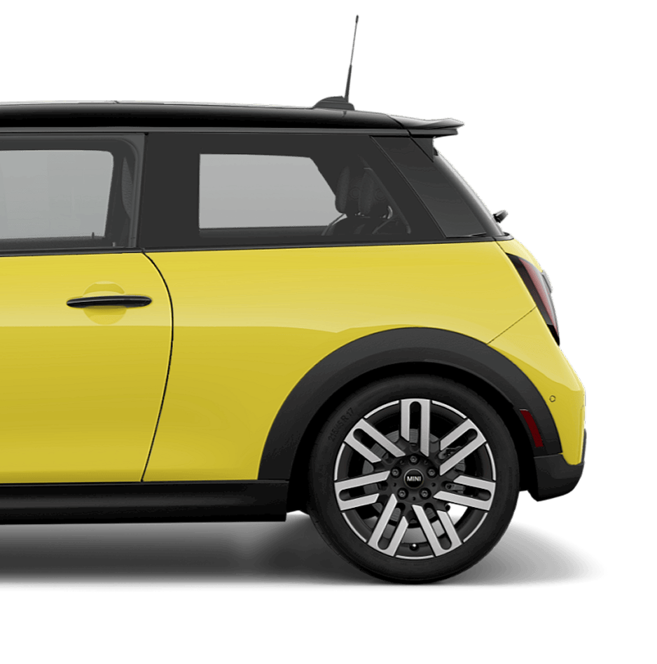 Side view of the rear half of the MINI Cooper 2 Door.