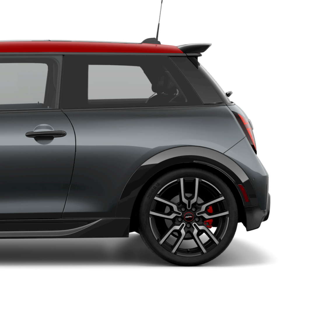 Side view of the rear end of the MINI Cooper JCW 2 Door